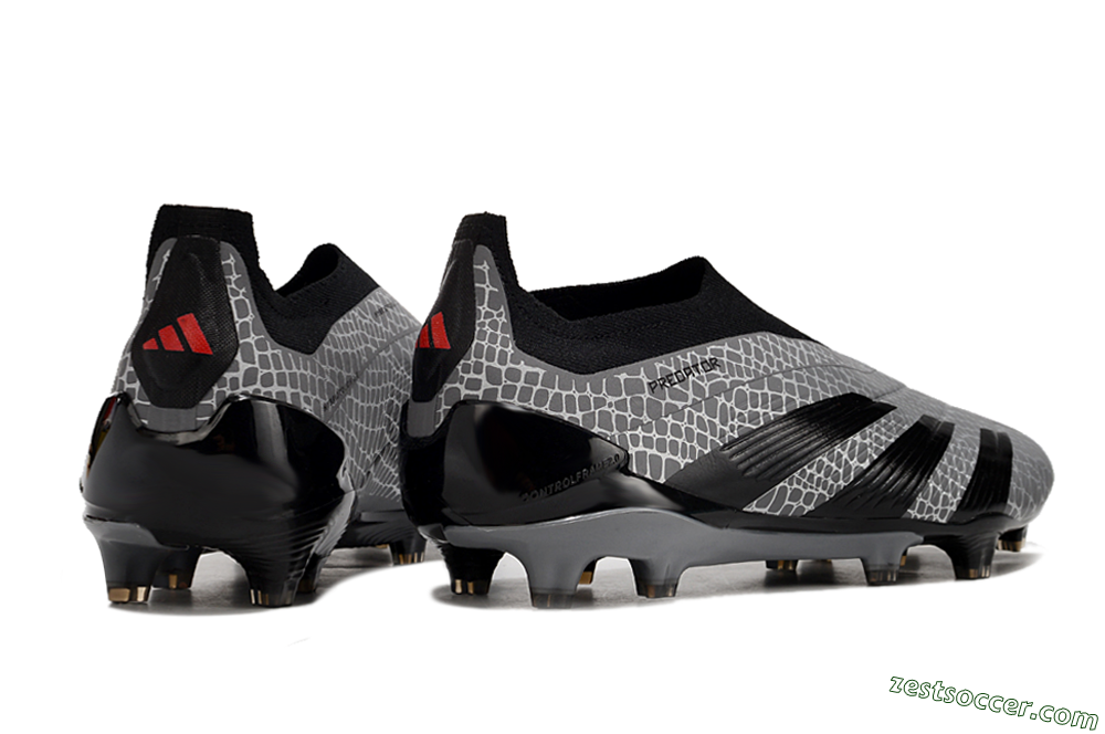 Adidas Predator+ 24 Elite Laceless FG Low-Tops Soccer Cleats - Grey/Black/Red 6
