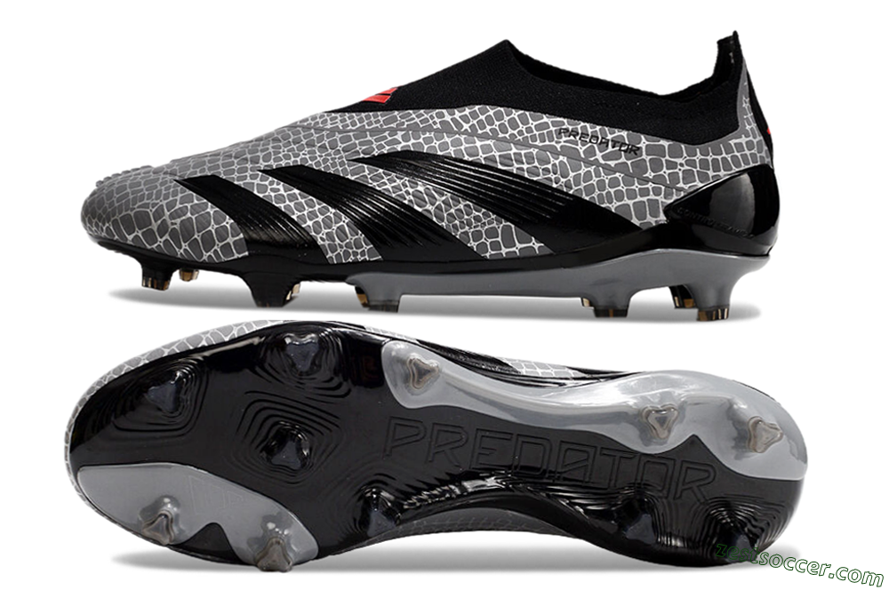 Adidas Predator+ 24 Elite Laceless FG Low-Tops Soccer Cleats - Grey/Black/Red 1