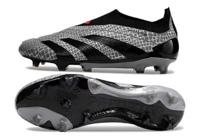 Adidas Predator+ 24 Elite Laceless FG Low-Tops Soccer Cleats - Grey/Black/Red