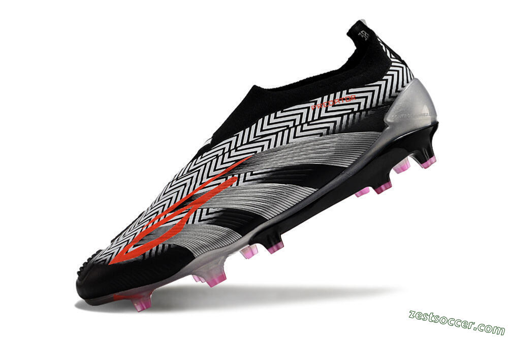 Adidas Predator+ 24 Elite Laceless FG Low-Tops Soccer Cleats - White/Black/Silver 5