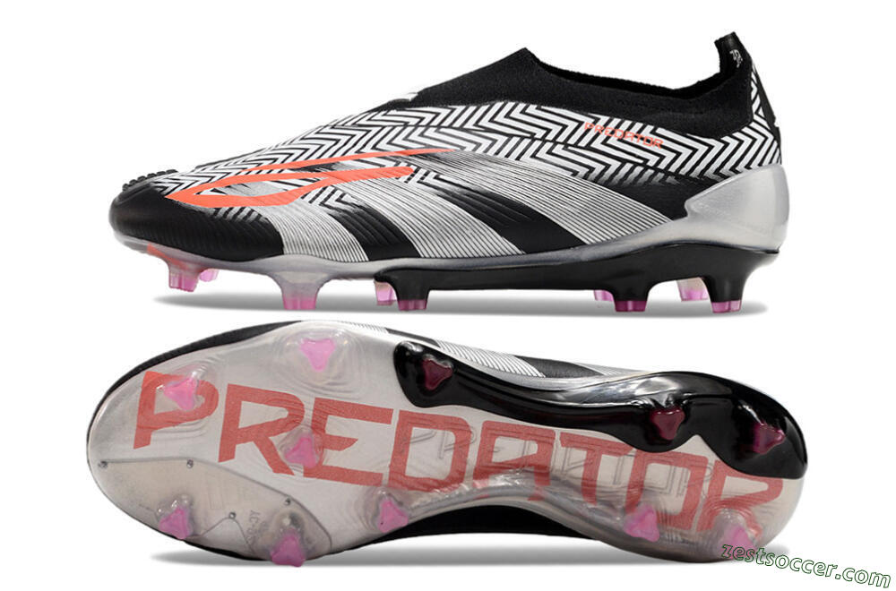 Adidas Predator+ 24 Elite Laceless FG Low-Tops Soccer Cleats - White/Black/Silver 1