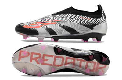 Adidas Predator+ 24 Elite Laceless FG Low-Tops Soccer Cleats - White/Black/Silver