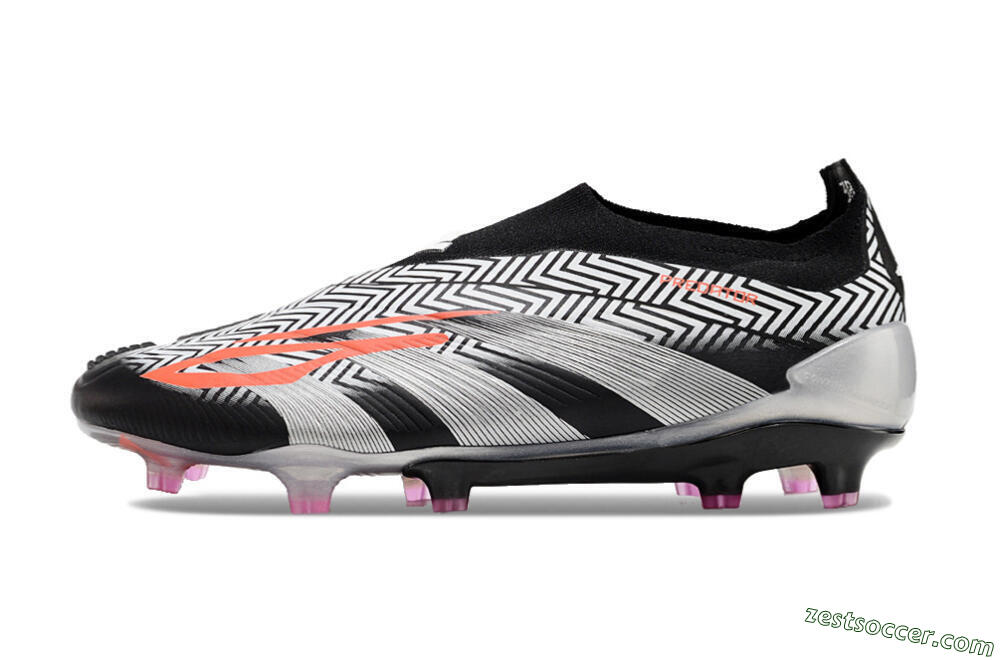 Adidas Predator+ 24 Elite Laceless FG Low-Tops Soccer Cleats - White/Black/Silver 2