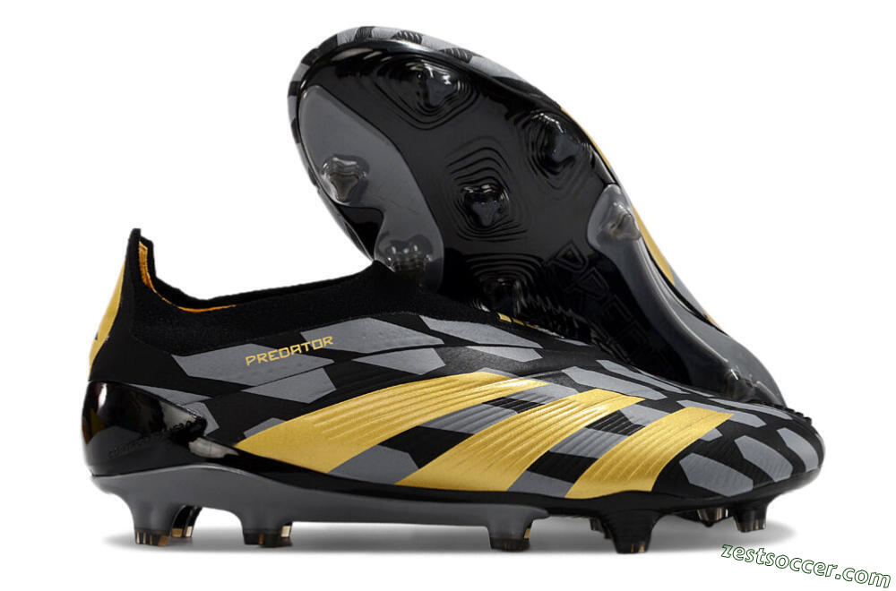 Adidas Predator+ 24 Elite Laceless FG Low-Tops Soccer Cleats - Grey/Black/Gold 0
