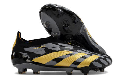 Adidas Predator+ 24 Elite Laceless FG Low-Tops Soccer Cleats - Grey/Black/Gold