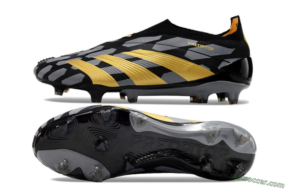 Adidas Predator+ 24 Elite Laceless FG Low-Tops Soccer Cleats - Grey/Black/Gold 1