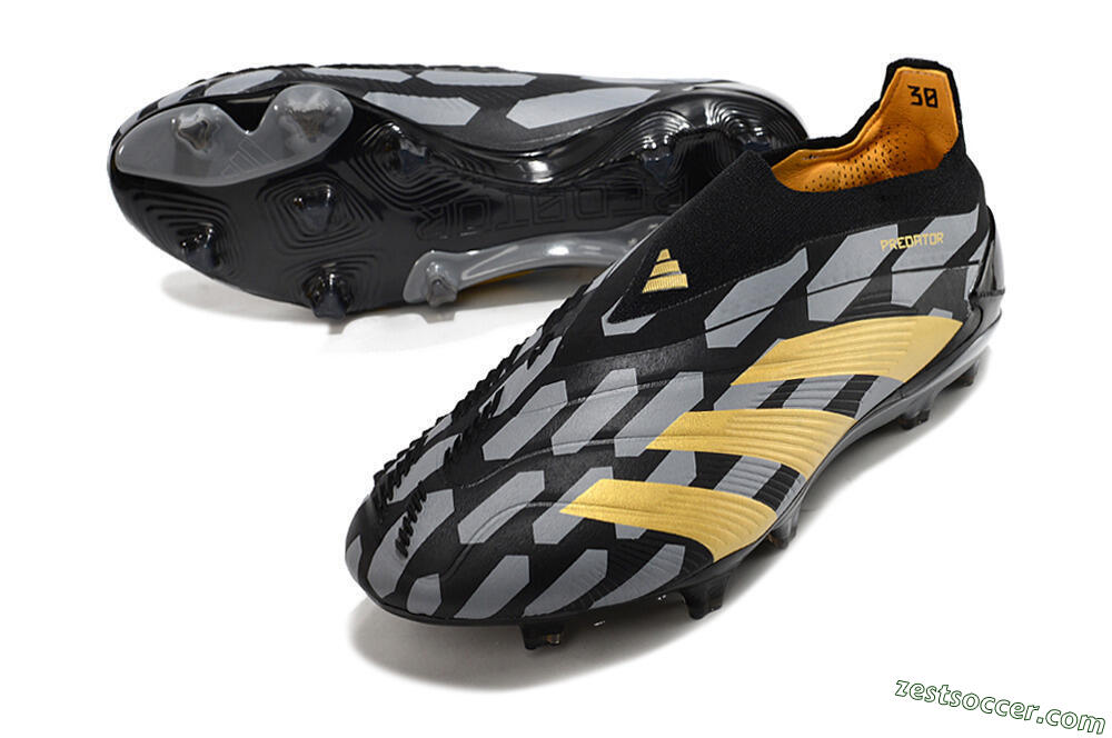 Adidas Predator+ 24 Elite Laceless FG Low-Tops Soccer Cleats - Grey/Black/Gold 3