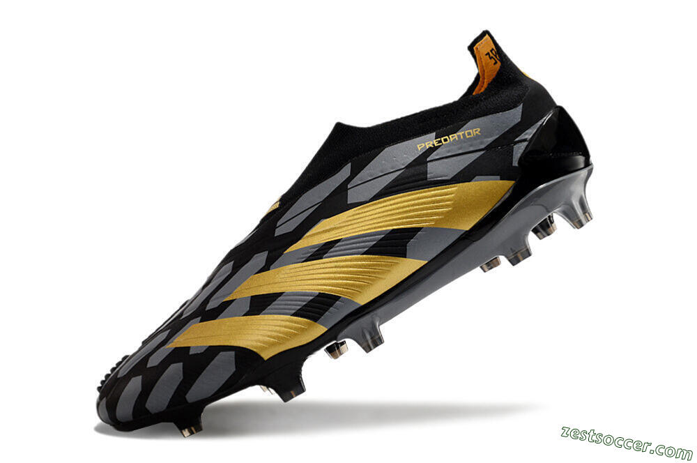 Adidas Predator+ 24 Elite Laceless FG Low-Tops Soccer Cleats - Grey/Black/Gold 5