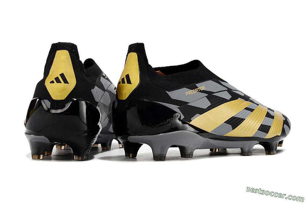 Adidas Predator+ 24 Elite Laceless FG Low-Tops Soccer Cleats - Grey/Black/Gold 6