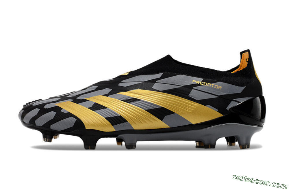 Adidas Predator+ 24 Elite Laceless FG Low-Tops Soccer Cleats - Grey/Black/Gold 2