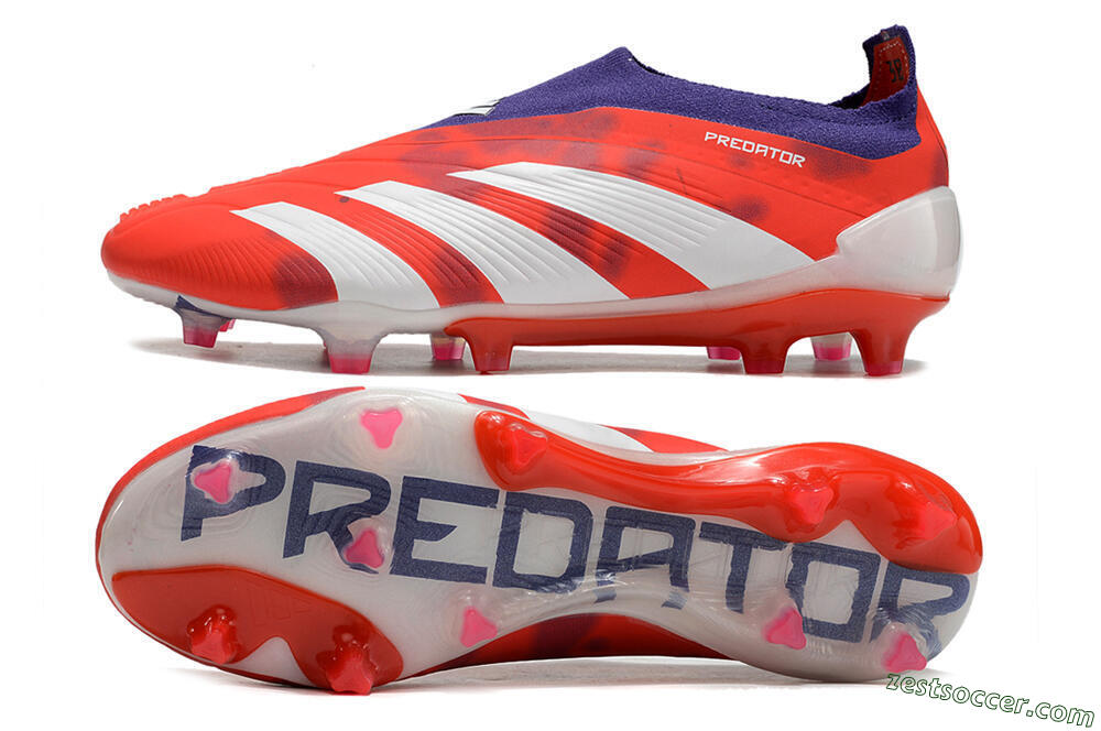 Adidas Predator+ 24 Elite Laceless FG Low-Tops Soccer Cleats - Red/White/Purple 1