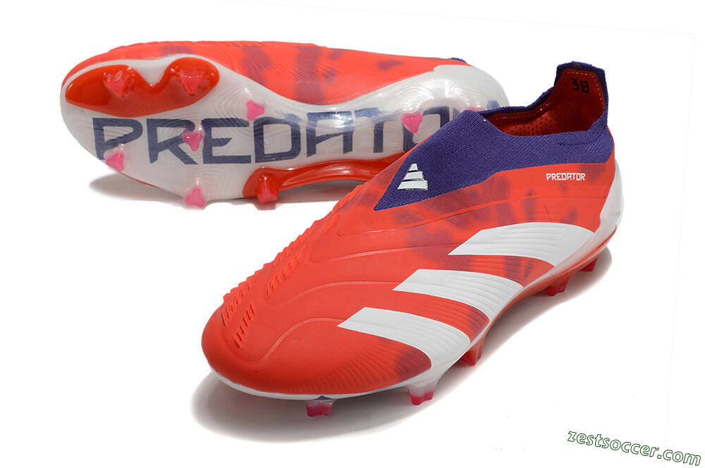 Adidas Predator+ 24 Elite Laceless FG Low-Tops Soccer Cleats - Red/White/Purple 3