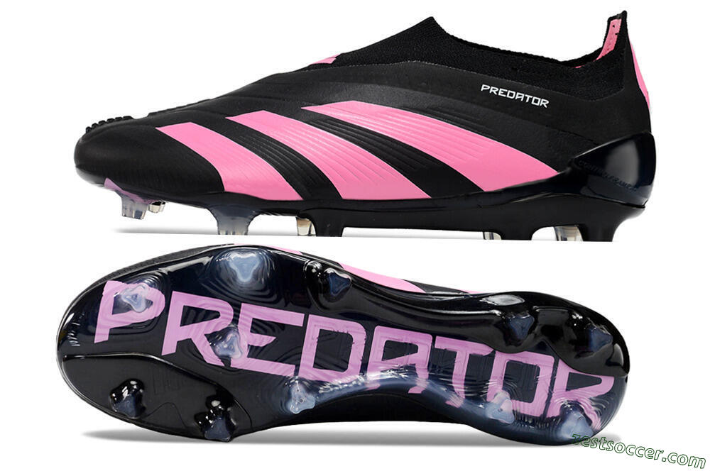 Adidas Predator+ 24 Elite Laceless FG Low-Tops Soccer Cleats - Black/Pink 1