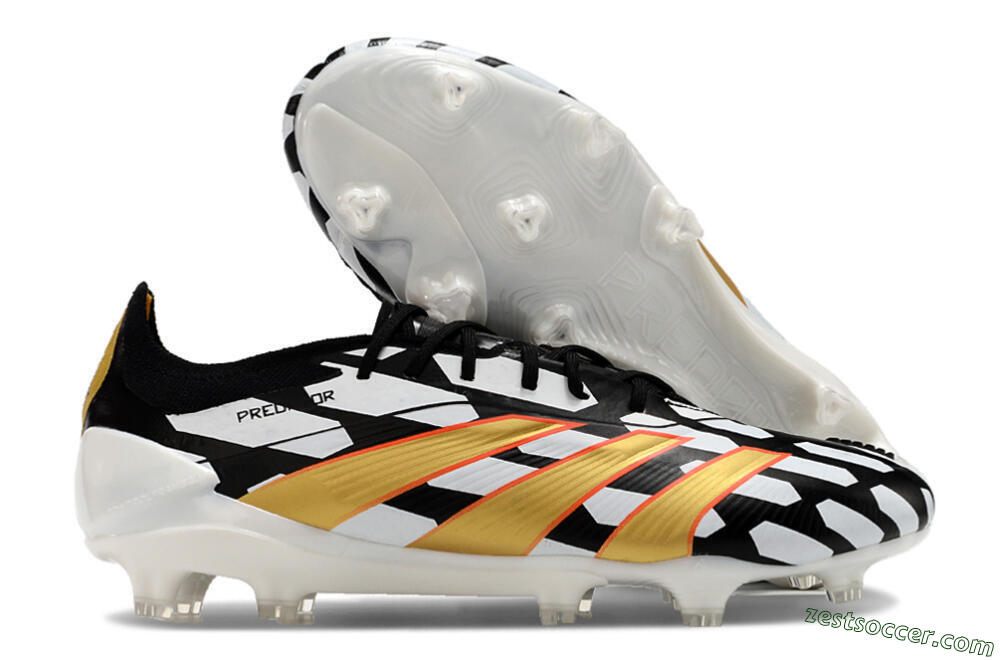 Adidas Predator 24 Elite FG Low-Tops Soccer Cleats - White/Black/Gold 0