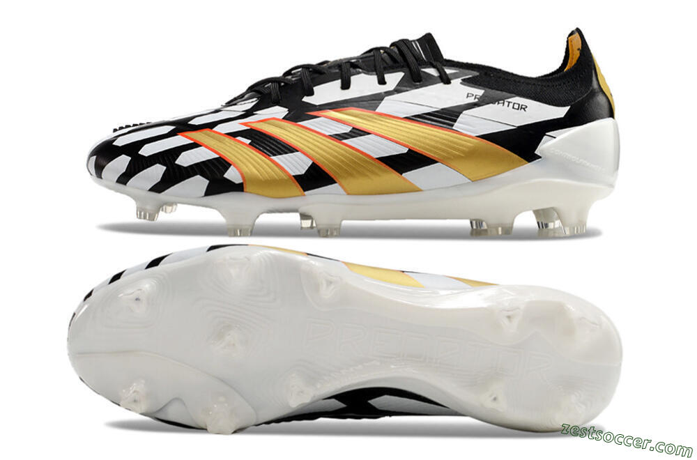 Adidas Predator 24 Elite FG Low-Tops Soccer Cleats - White/Black/Gold 1