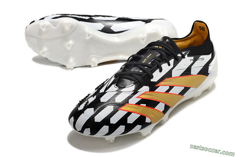 Adidas Predator 24 Elite FG Low-Tops Soccer Cleats - White/Black/Gold 3