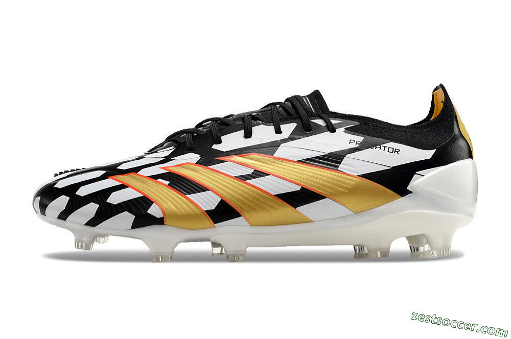 Adidas Predator 24 Elite FG Low-Tops Soccer Cleats - White/Black/Gold 2