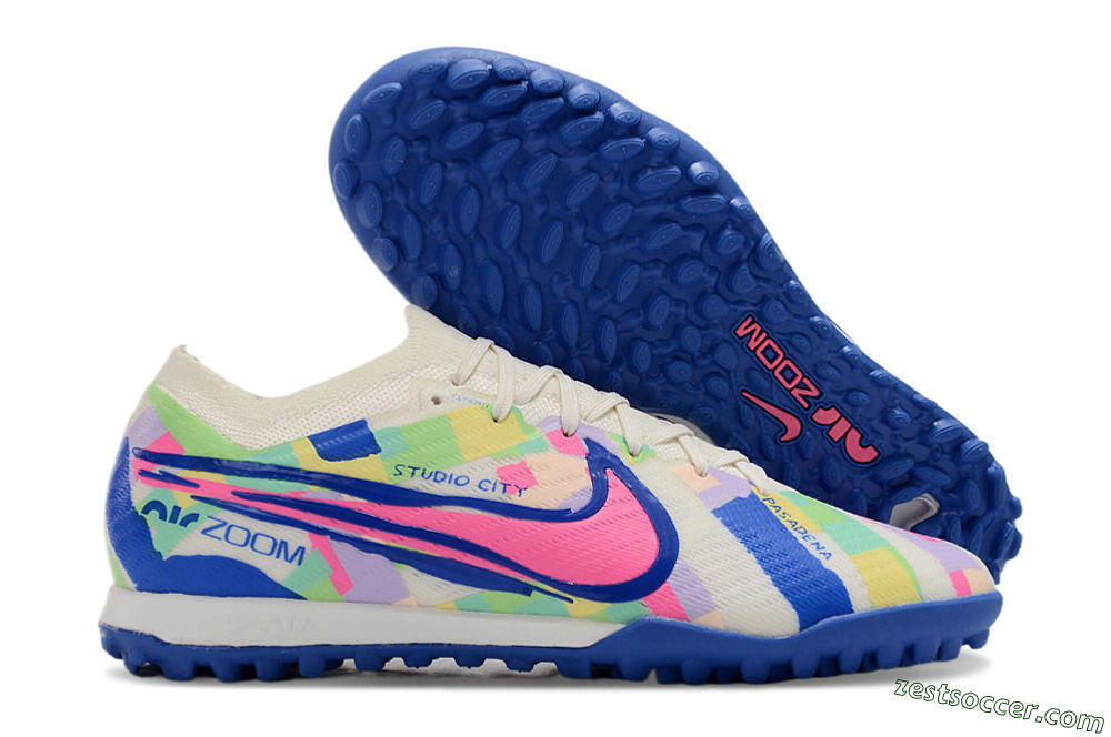 Nike Air Zoom Mercurial Vapor 15 Elite TF Low-Tops Soccer Shoes - White/Blue/Pink/Yellow 0