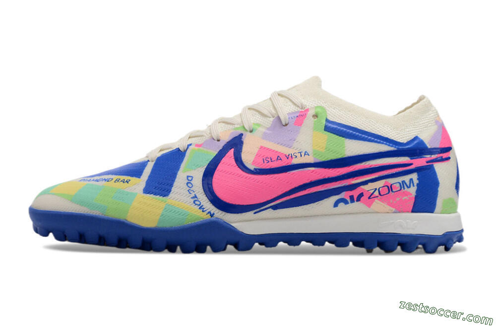 Nike Air Zoom Mercurial Vapor 15 Elite TF Low-Tops Soccer Shoes - White/Blue/Pink/Yellow 2