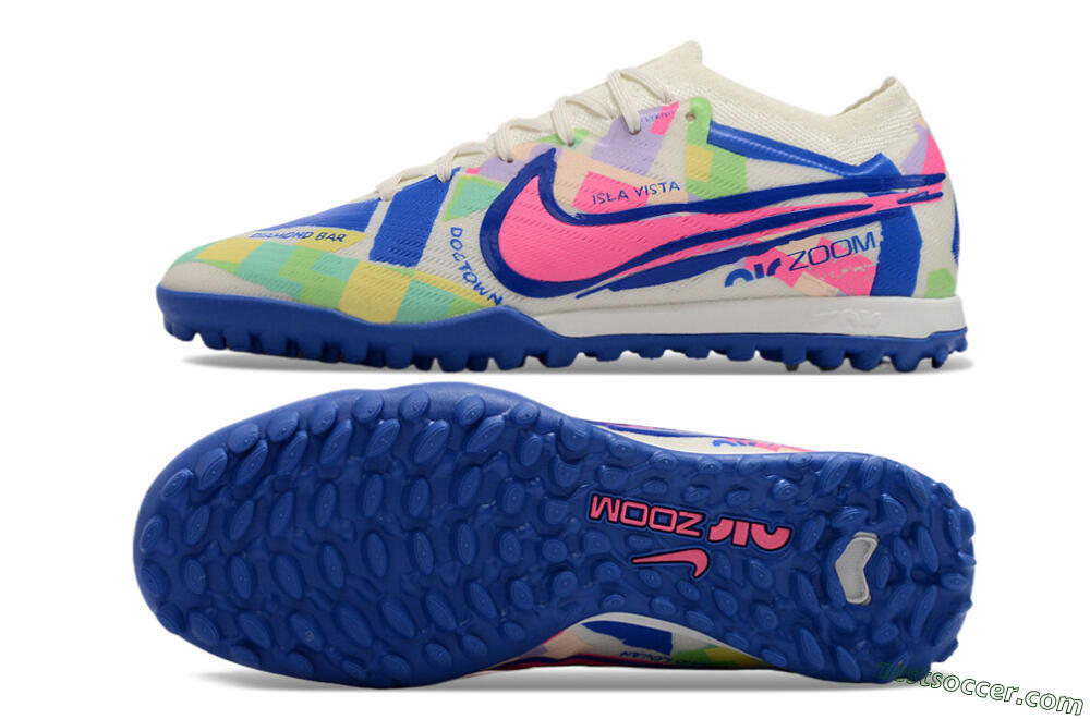 Nike Air Zoom Mercurial Vapor 15 Elite TF Low-Tops Soccer Shoes - White/Blue/Pink/Yellow 1