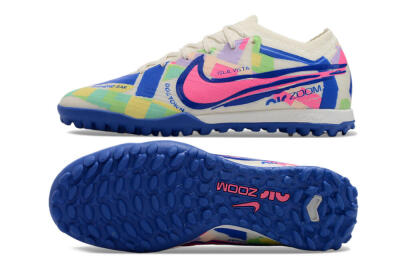 Nike Air Zoom Mercurial Vapor 15 Elite TF Low-Tops Soccer Shoes - White/Blue/Pink/Yellow