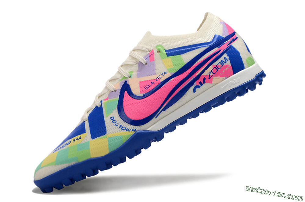 Nike Air Zoom Mercurial Vapor 15 Elite TF Low-Tops Soccer Shoes - White/Blue/Pink/Yellow 5