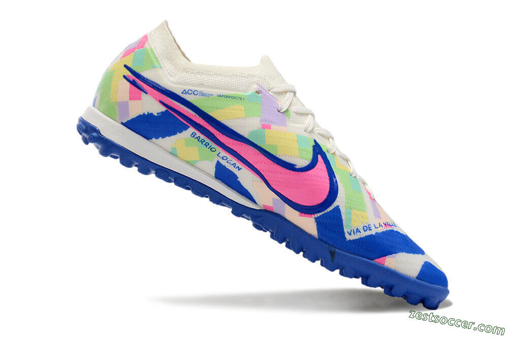 Nike Air Zoom Mercurial Vapor 15 Elite TF Low-Tops Soccer Shoes - White/Blue/Pink/Yellow 4