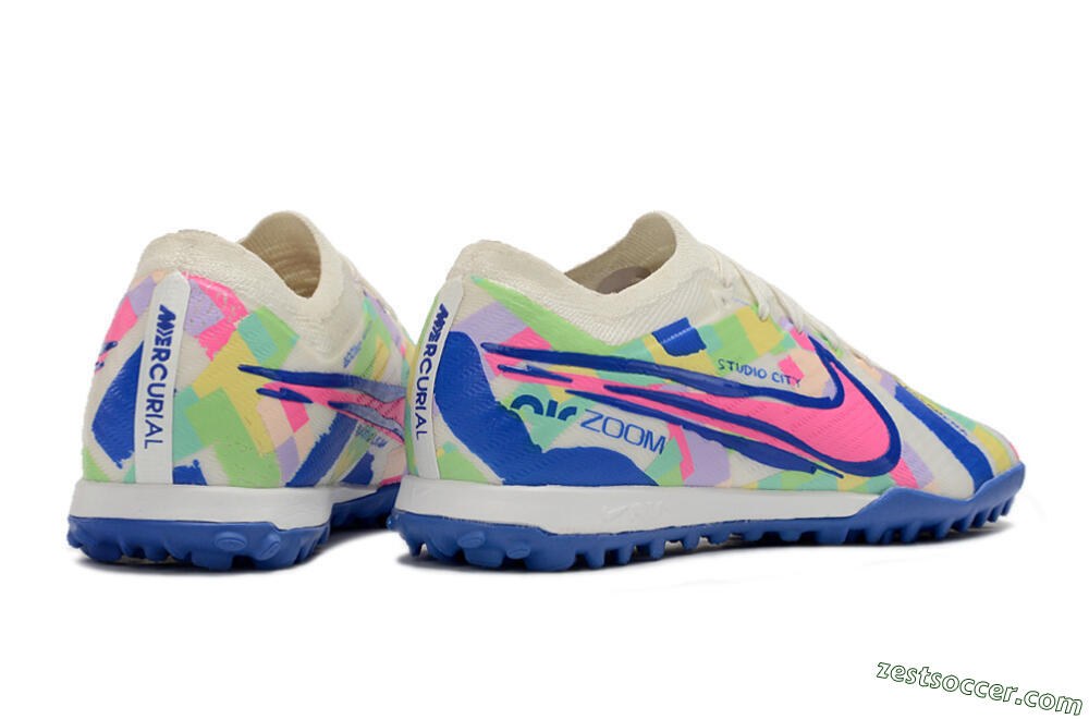 Nike Air Zoom Mercurial Vapor 15 Elite TF Low-Tops Soccer Shoes - White/Blue/Pink/Yellow 6
