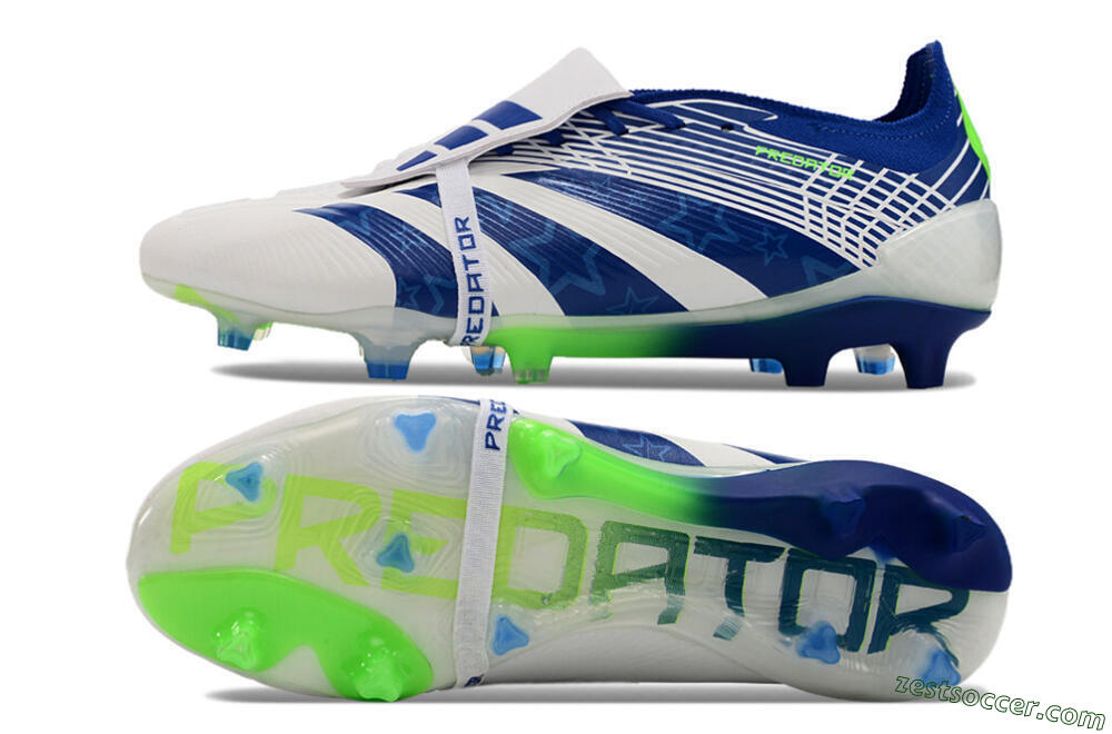 Adidas Predator Elite Foldover Tongue FG Low-Tops Soccer Cleats - White/Blue/Green 1