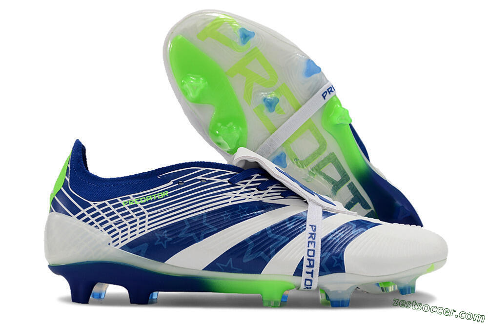 Adidas Predator Elite Foldover Tongue FG Low-Tops Soccer Cleats - White/Blue/Green 0
