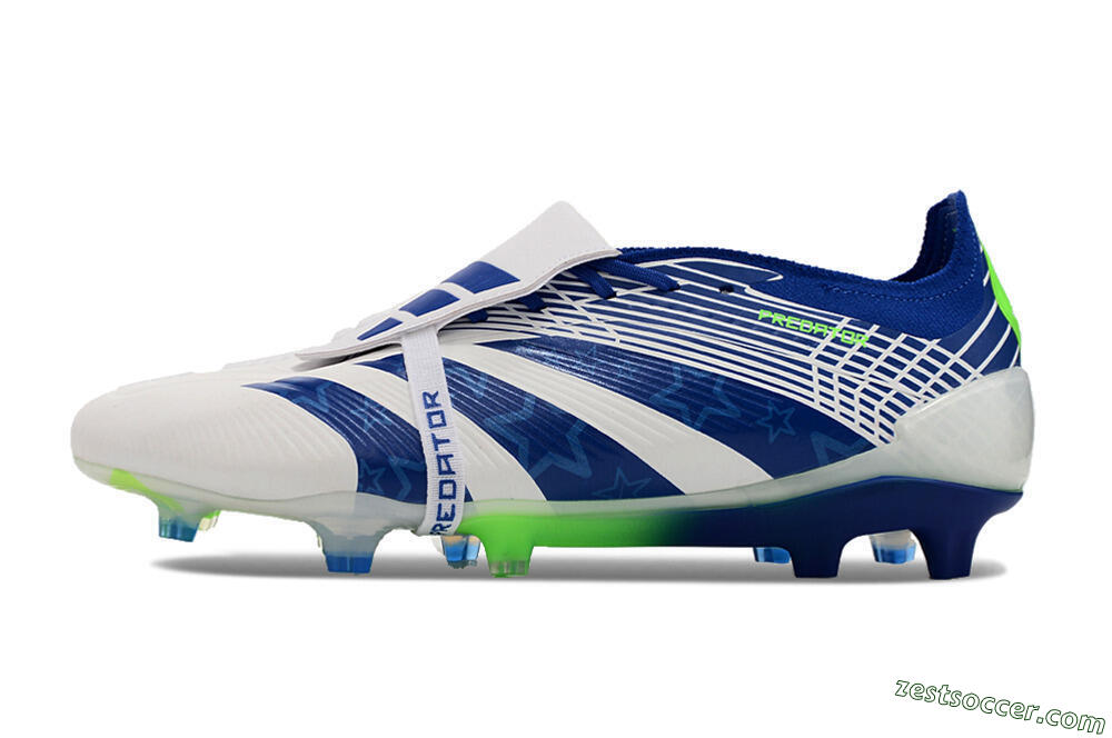 Adidas Predator Elite Foldover Tongue FG Low-Tops Soccer Cleats - White/Blue/Green 2