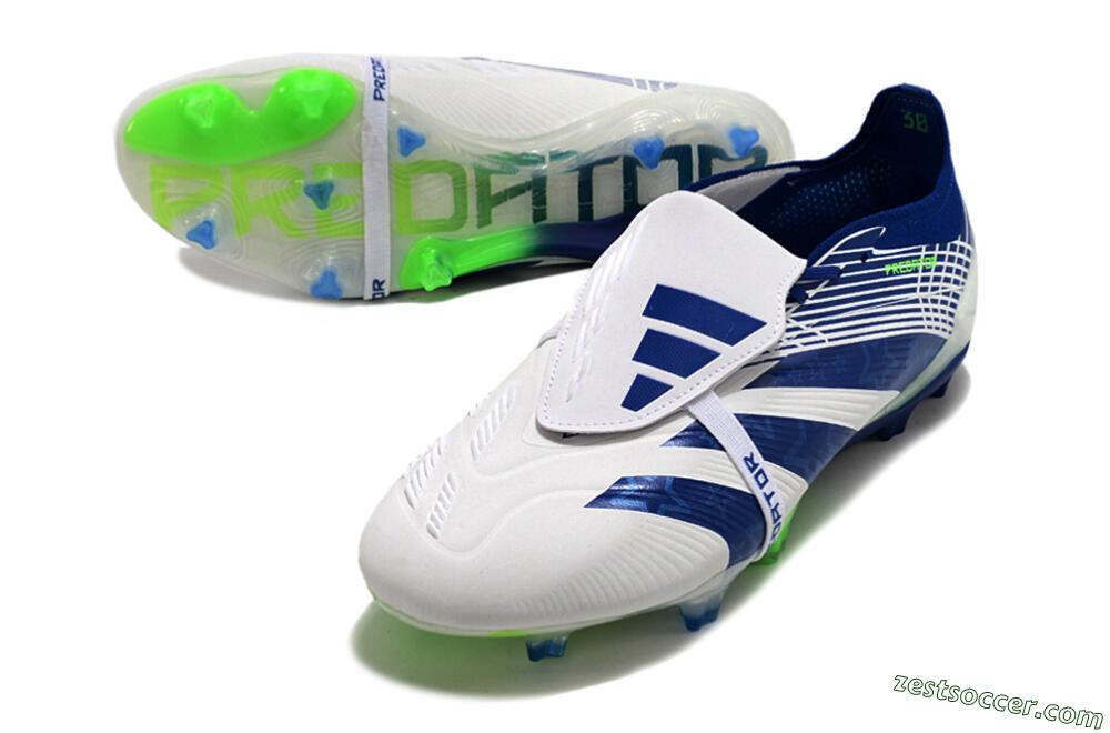 Adidas Predator Elite Foldover Tongue FG Low-Tops Soccer Cleats - White/Blue/Green 3