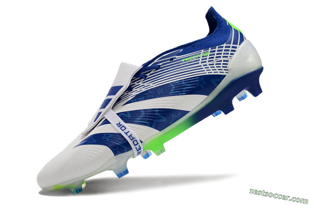 Adidas Predator Elite Foldover Tongue FG Low-Tops Soccer Cleats - White/Blue/Green 5