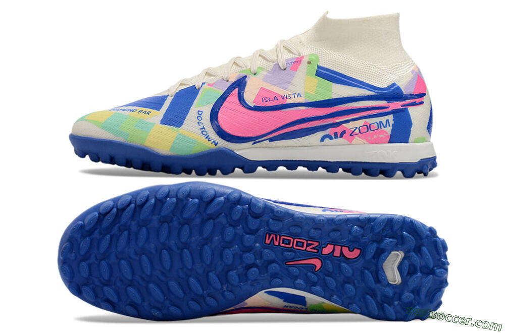 Nike Air Zoom Mercurial Superfly 9 Elite TF High-Tops Soccer Shoes - White/Rainbow 1