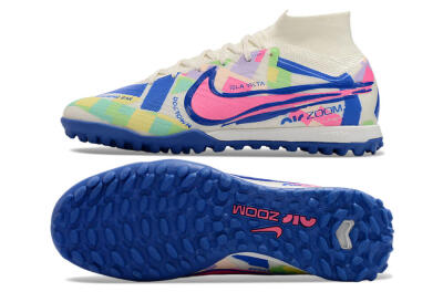 Nike Air Zoom Mercurial Superfly 9 Elite TF High-Tops Soccer Shoes - White/Rainbow