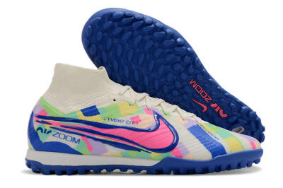 Nike Air Zoom Mercurial Superfly 9 Elite TF High-Tops Soccer Shoes - White/Rainbow