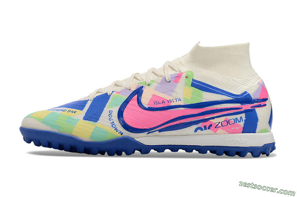 Nike Air Zoom Mercurial Superfly 9 Elite TF High-Tops Soccer Shoes - White/Rainbow 2
