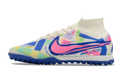 Nike Air Zoom Mercurial Superfly 9 Elite TF High-Tops Soccer Shoes - White/Rainbow
