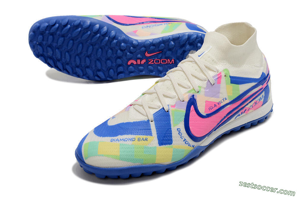 Nike Air Zoom Mercurial Superfly 9 Elite TF High-Tops Soccer Shoes - White/Rainbow 3