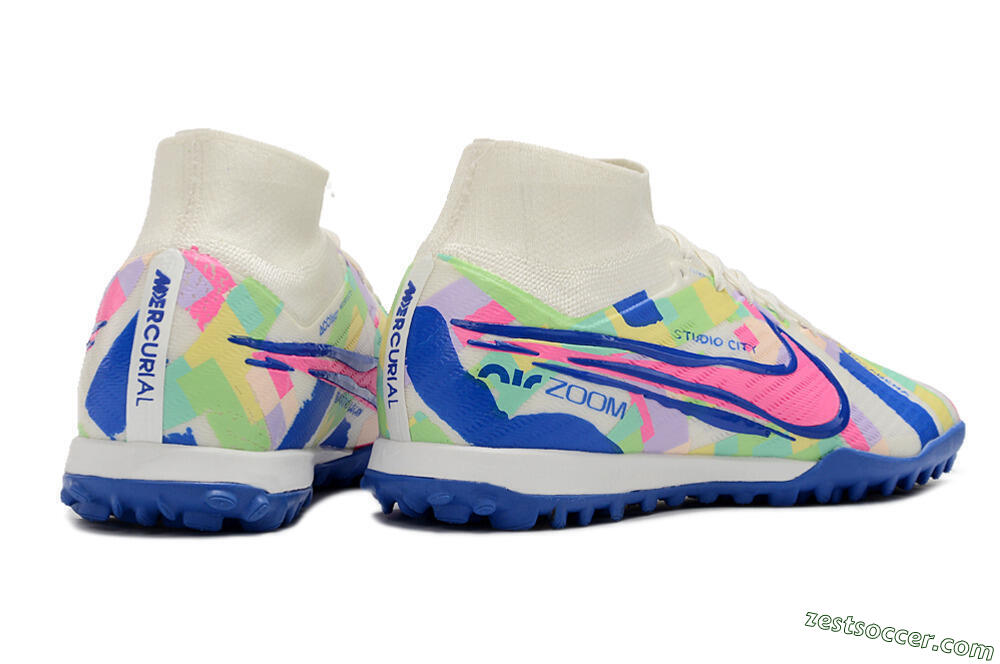 Nike Air Zoom Mercurial Superfly 9 Elite TF High-Tops Soccer Shoes - White/Rainbow 6