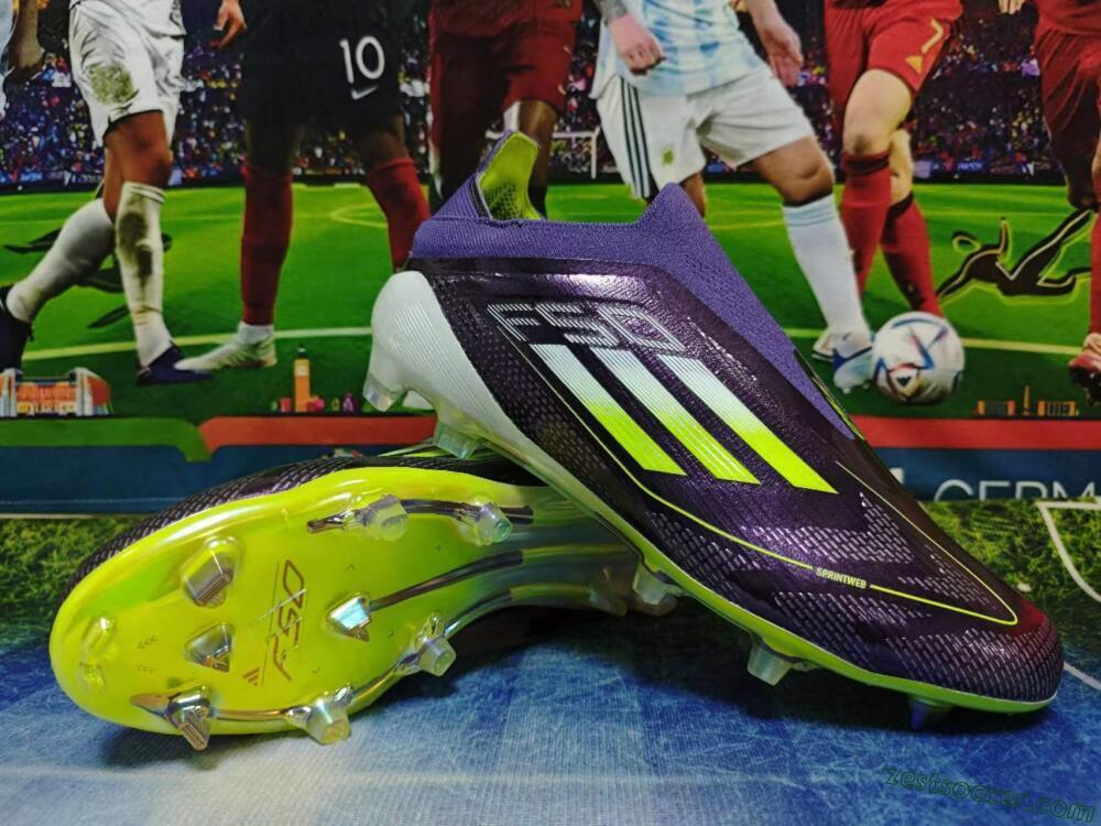 Adidas F50+ Adizero FG Low-Tops Soccer Cleats - Purple/Yellow/Blue