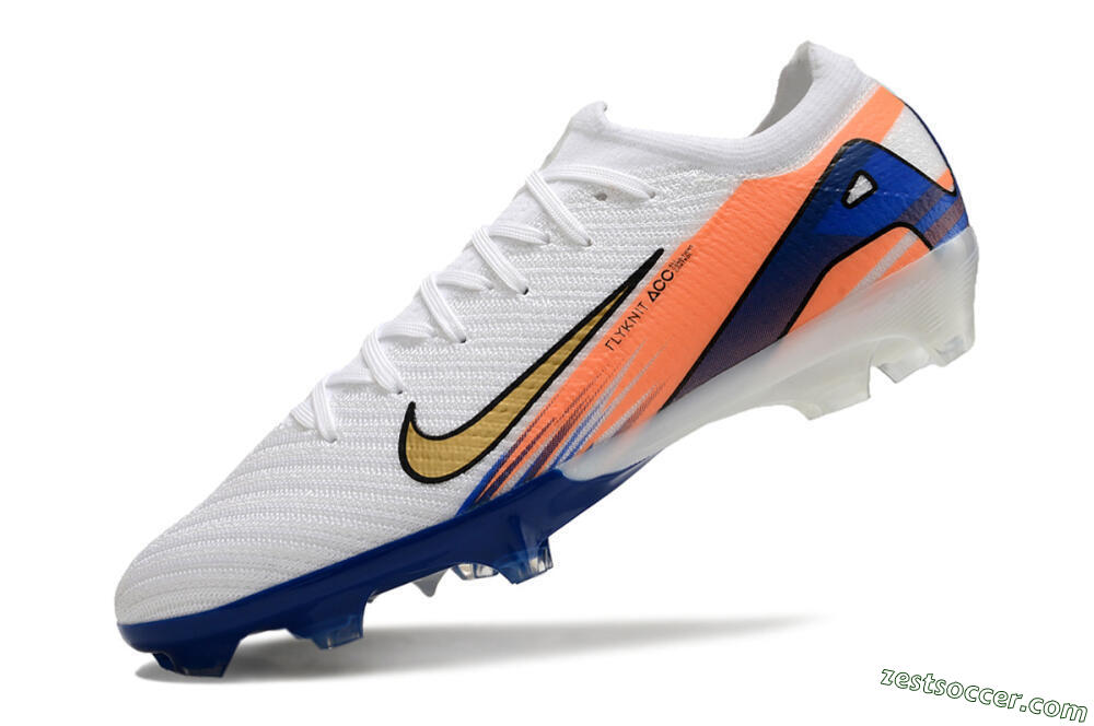 Nike Air Zoom Mercurial Vapor 16 Elite FG Low-Tops Soccer Cleats - White/Yellow/Orange/Blue 5