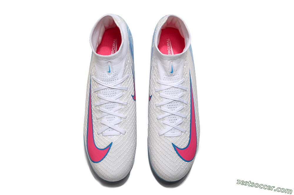 Nike Air Zoom Mercurial Superfly 10 Elite TF High-Tops Soccer Shoes - White/Pink/Blue 4