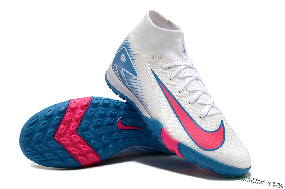 Nike Air Zoom Mercurial Superfly 10 Elite TF High-Tops Soccer Shoes - White/Pink/Blue 3