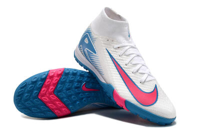 Nike Air Zoom Mercurial Superfly 10 Elite TF High-Tops Soccer Shoes - White/Pink/Blue