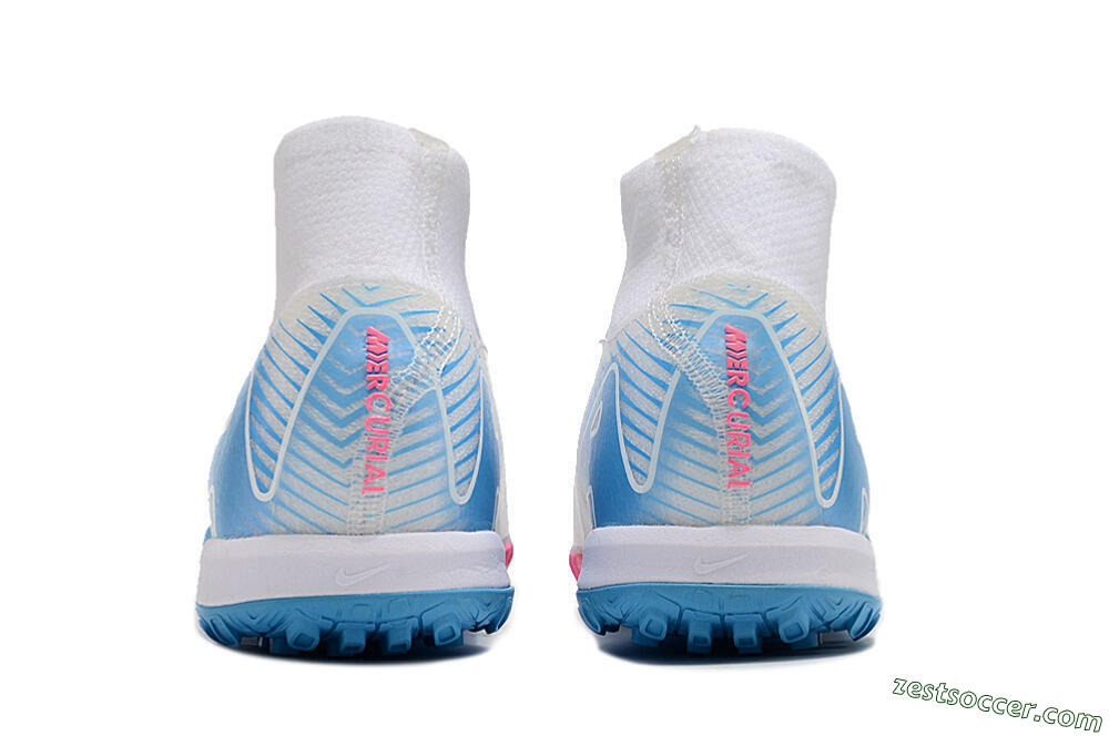 Nike Air Zoom Mercurial Superfly 10 Elite TF High-Tops Soccer Shoes - White/Pink/Blue 5