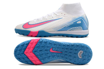 Nike Air Zoom Mercurial Superfly 10 Elite TF High-Tops Soccer Shoes - White/Pink/Blue