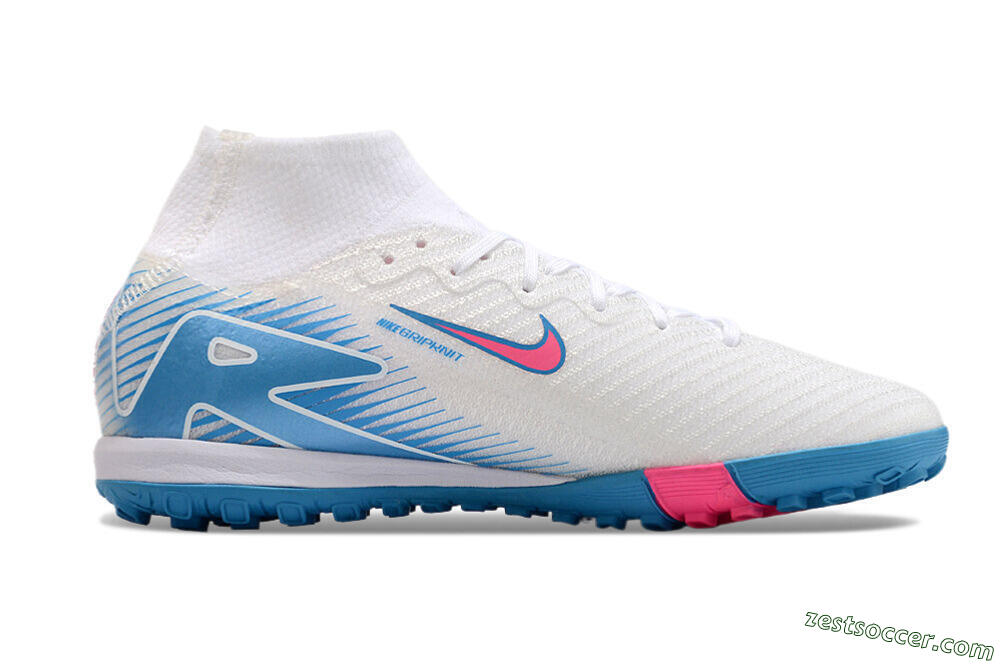 Nike Air Zoom Mercurial Superfly 10 Elite TF High-Tops Soccer Shoes - White/Pink/Blue 7