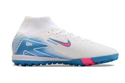Nike Air Zoom Mercurial Superfly 10 Elite TF High-Tops Soccer Shoes - White/Pink/Blue