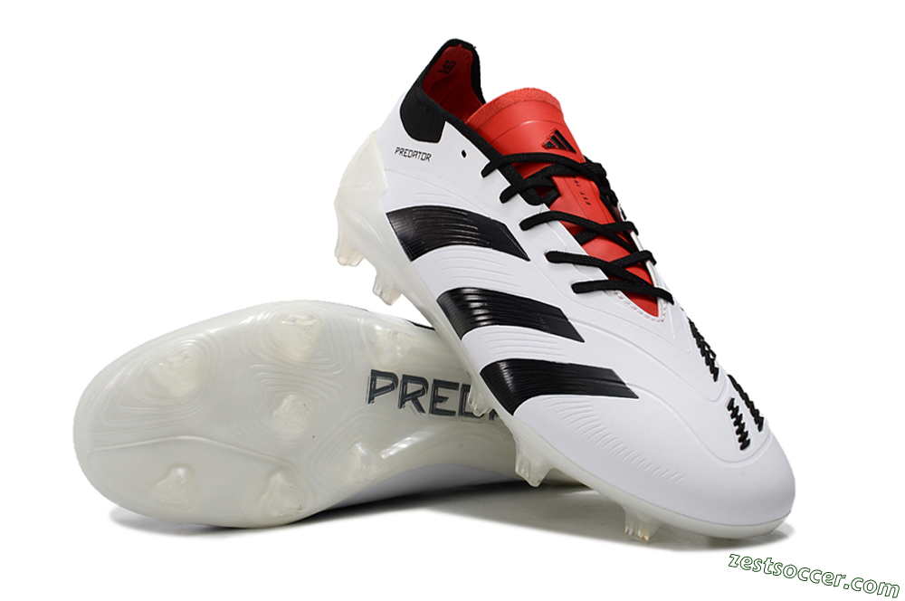 Adidas Predator 24 Elite FG Low-Tops Soccer Cleats - White/Black/Red 3